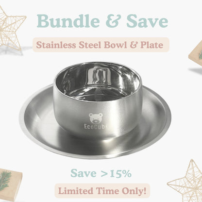 Exclusive! Little Cub Dining Duo Bundle: Stainless Steel Bowl & Plate. Save >15%!