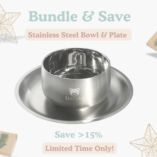 Exclusive! Little Cub Dining Duo Bundle: Stainless Steel Bowl & Plate. Save >15%!