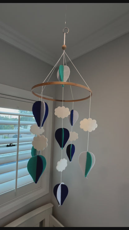 Handmade Crib Mobile- Navy Blue, Turquoise & White
