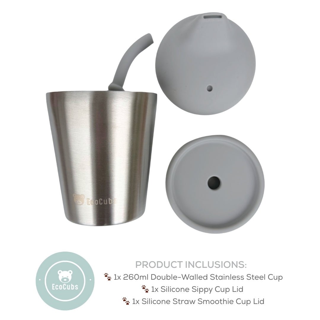 Stainless steel sippy cup with straw lid