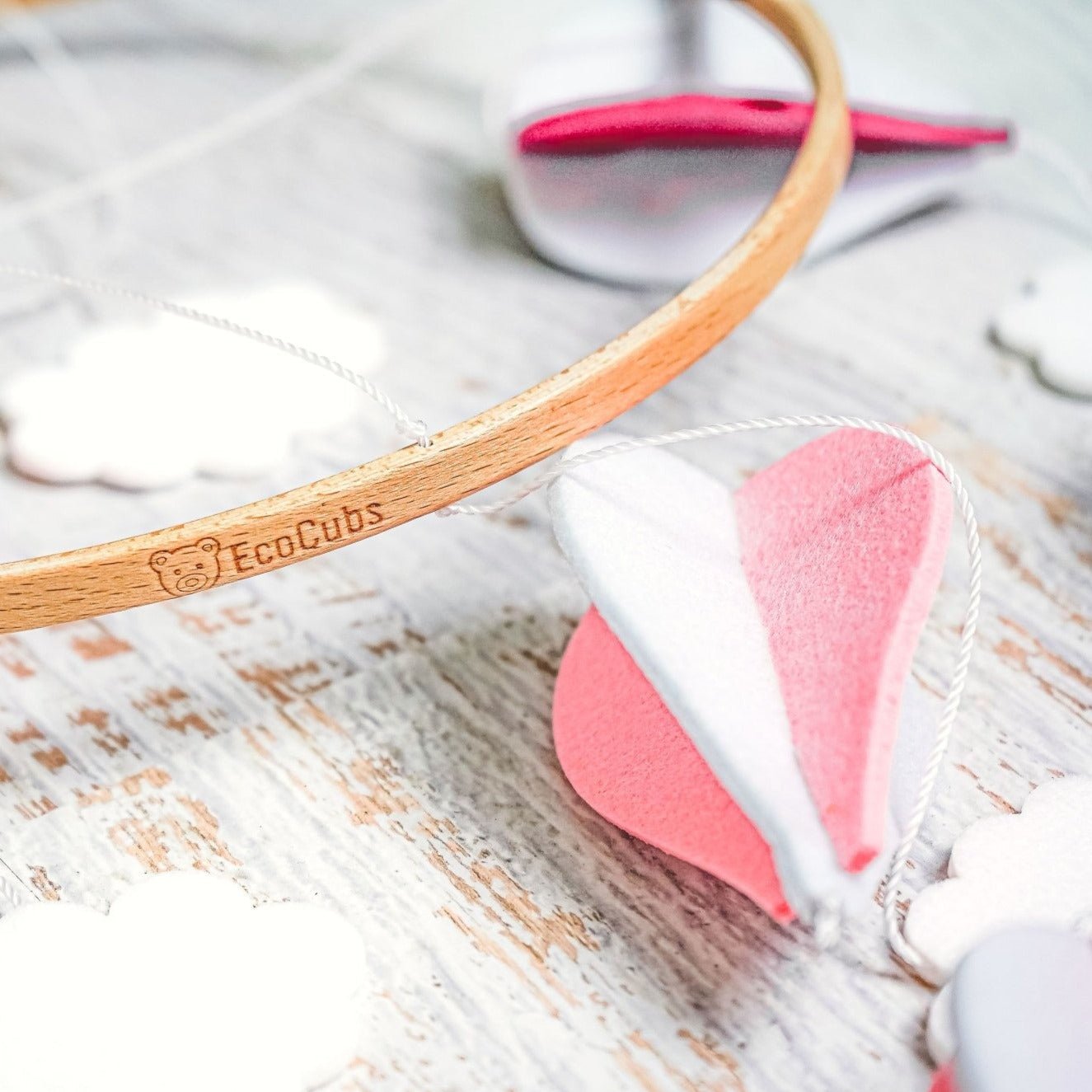 Handmade Crib Mobile- Magenta, Blush Pink & White