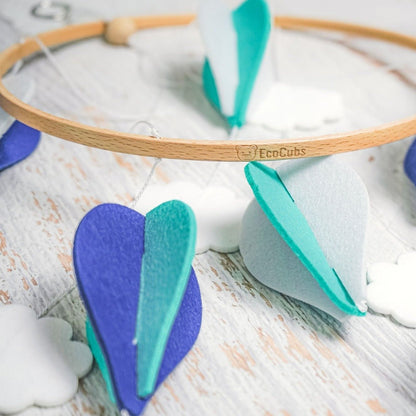 Handmade Crib Mobile- Navy Blue, Turquoise & White