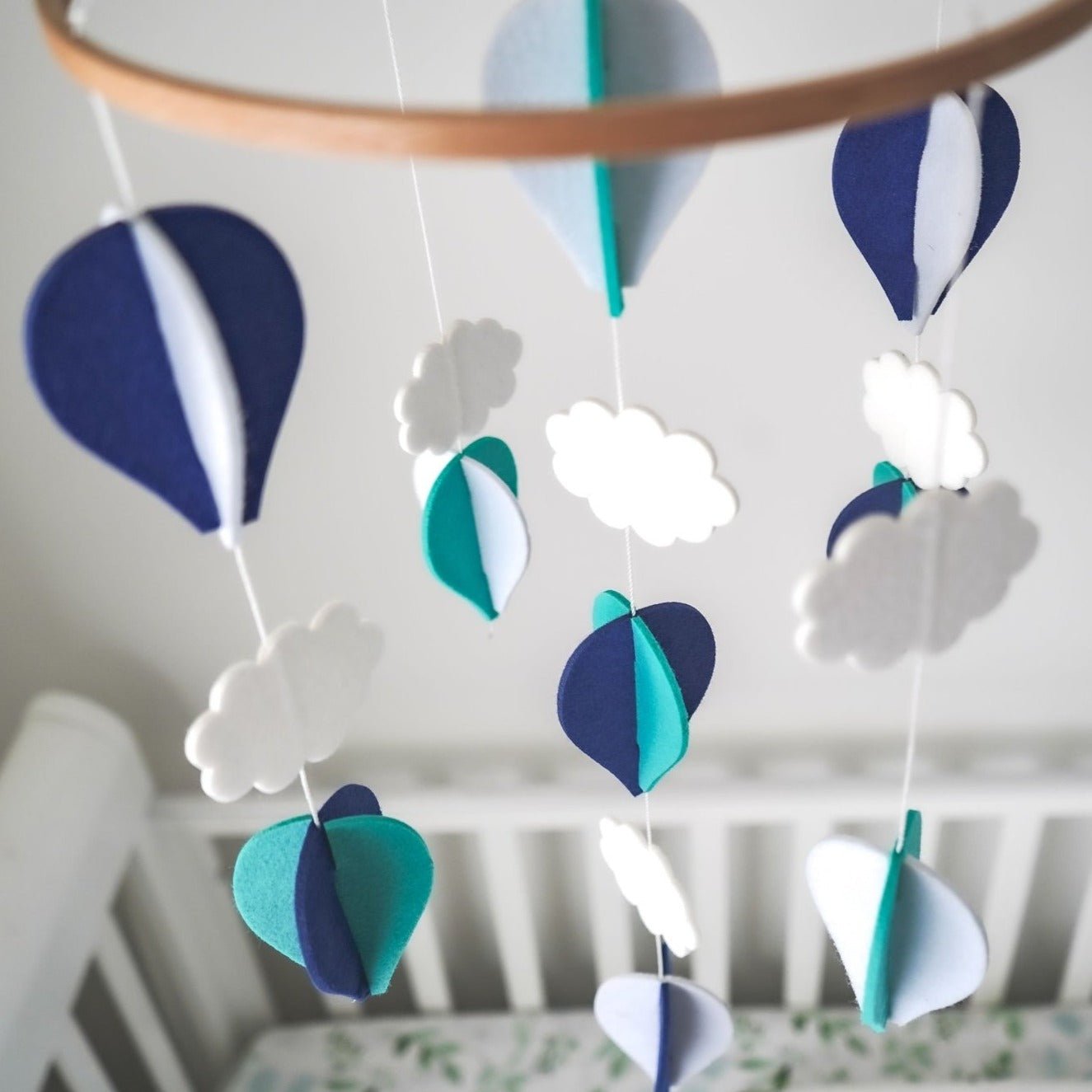 Handmade Crib Mobile- Navy Blue, Turquoise & White