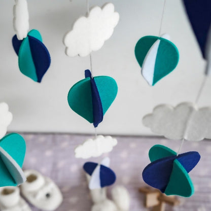 Handmade Crib Mobile- Navy Blue, Turquoise & White