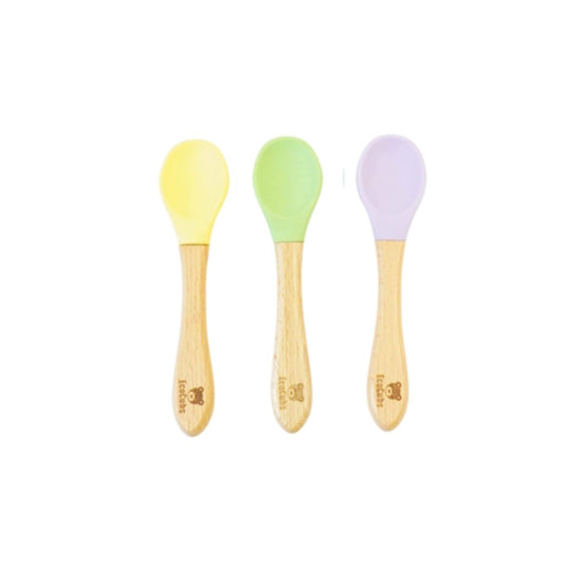 Set of 3 Spoons- Beechwood & Silicone- PURPLE, GREEN & YELLOW